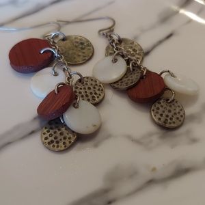Wood, shell, metal Earrings